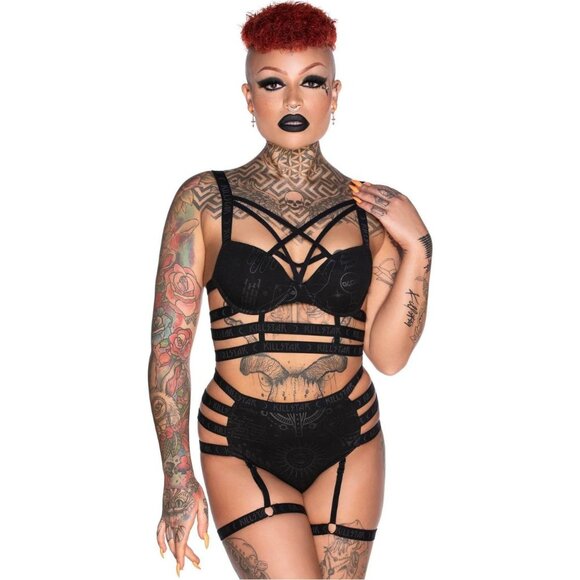 Killstar ✦ Sixth Sense Posing Bra & Panty Set ✦ Strappy Gothic Lingerie M NWT